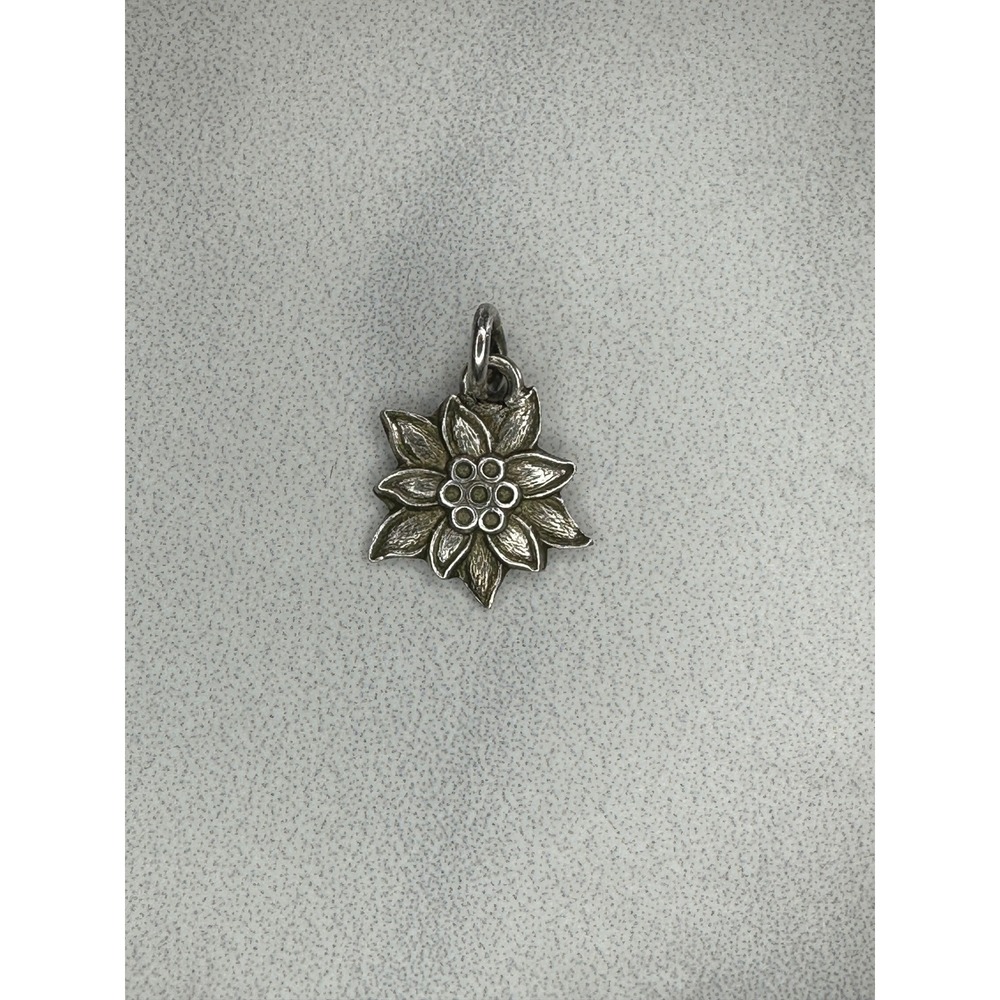 Vintage Silver Edelweiss Flower Pendant Charm Alpine Botanical Floral Jewelry